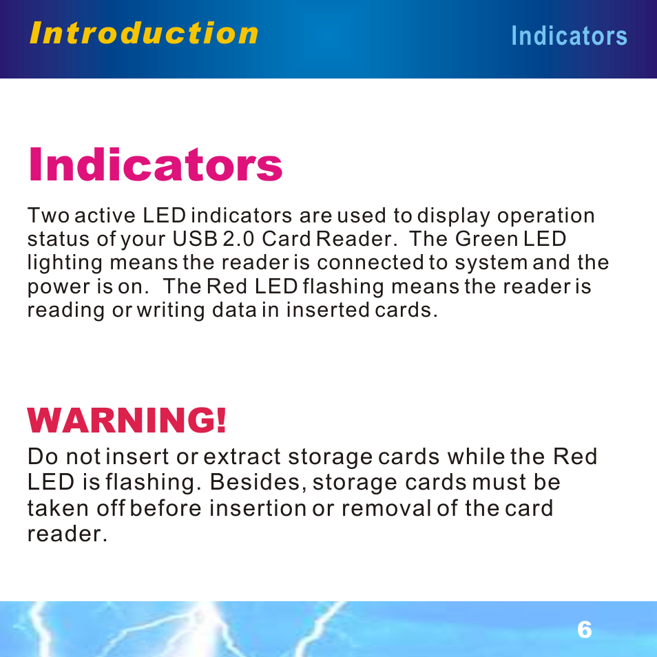 Indicators, Warning | BAFO BF-7351 External Multi Slot User Manual | Page 7 / 21