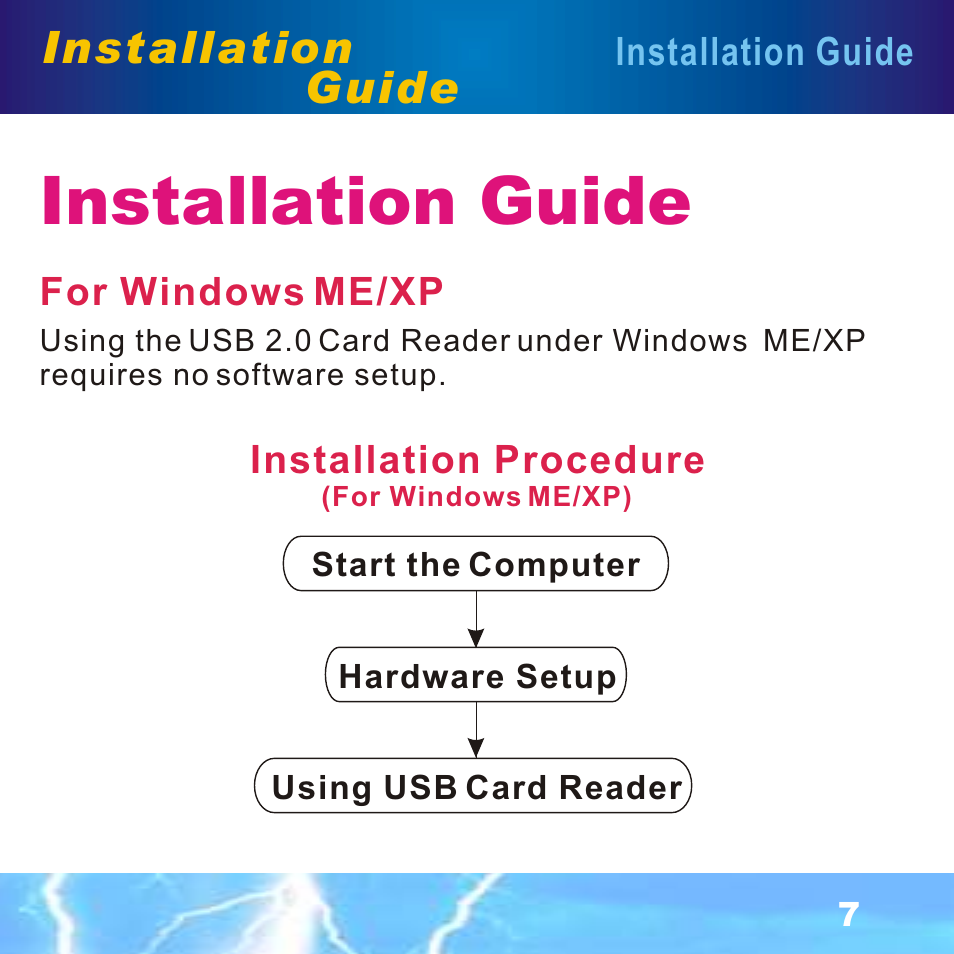 Installation guide, For windows me/xp, Installation | Guide | BAFO BF-7351 External Multi Slot User Manual | Page 8 / 21