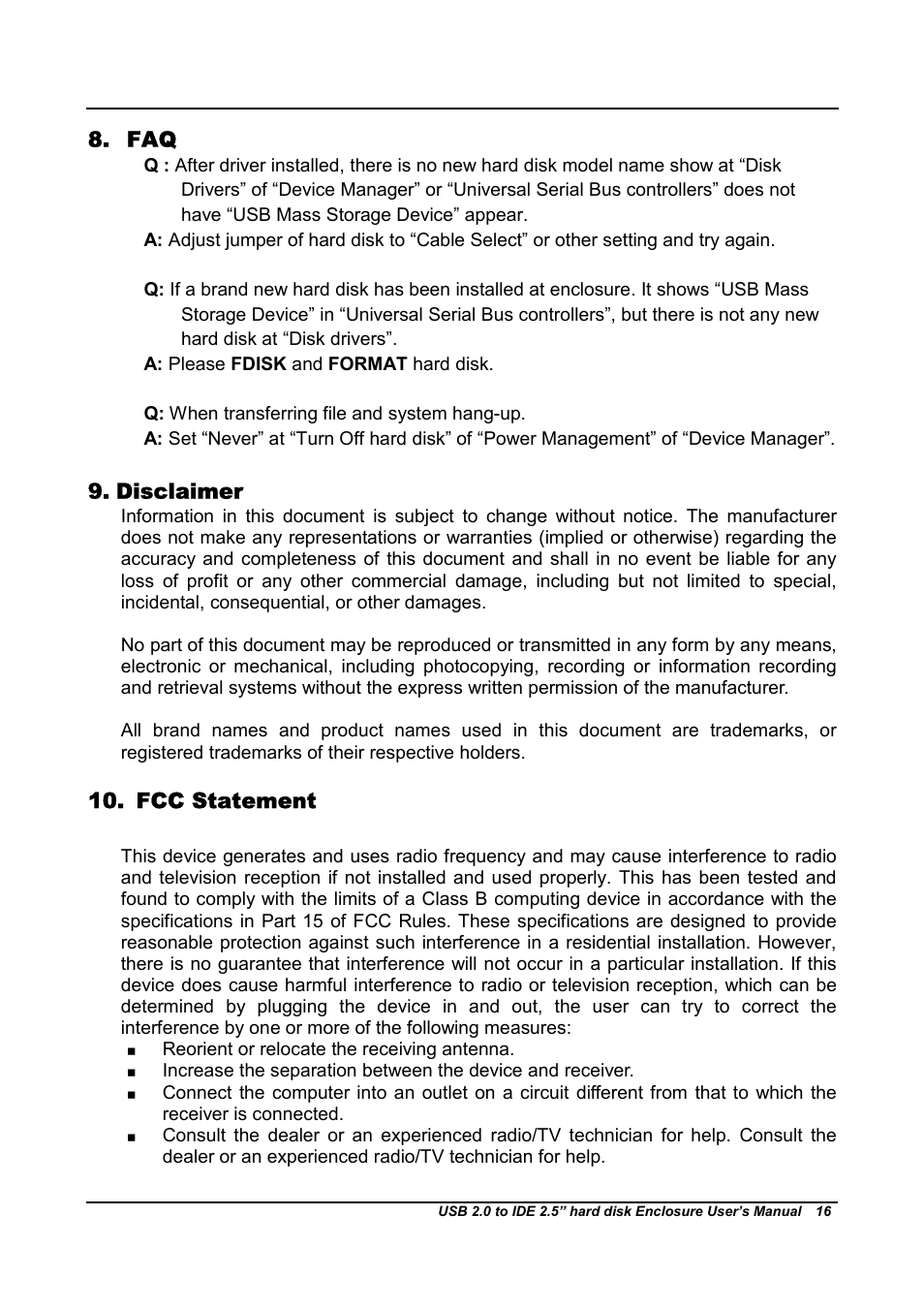 Disclaimer, Fcc statement | BAFO BF-6200 User Manual | Page 16 / 16