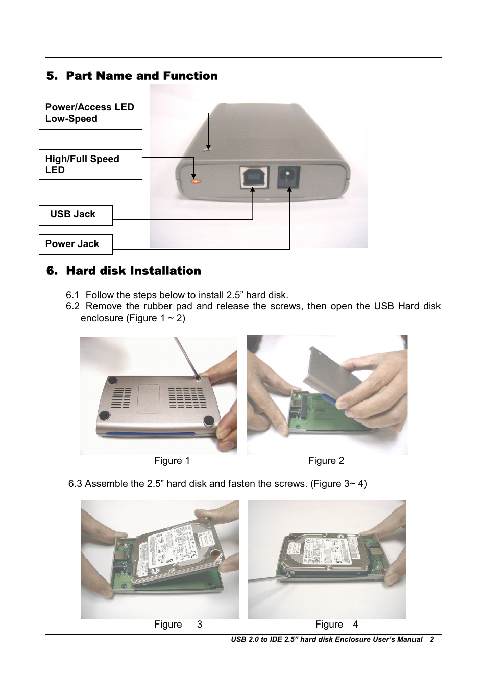 Part name and function, Hard disk installation | BAFO BF-6200 User Manual | Page 2 / 16