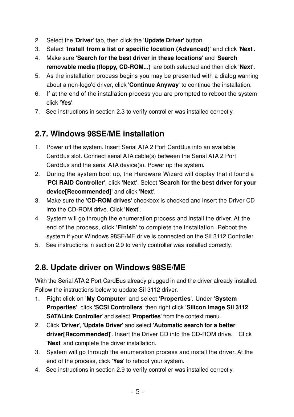 Windows 98se/me installation, Update driver on windows 98se/me | BAFO BF-5320 User Manual | Page 5 / 6