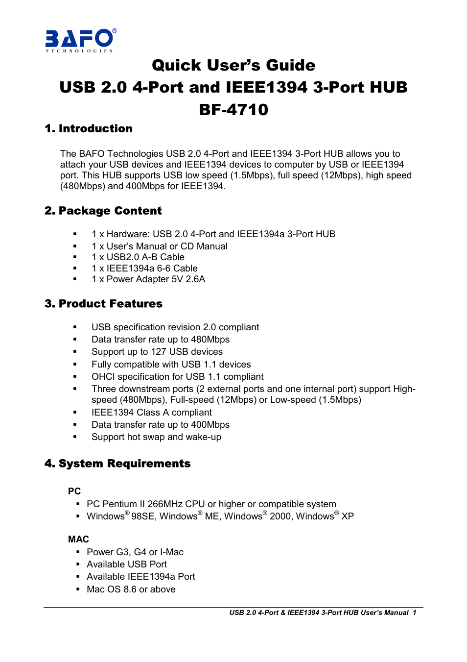 BAFO BF-4710 User Manual | 6 pages