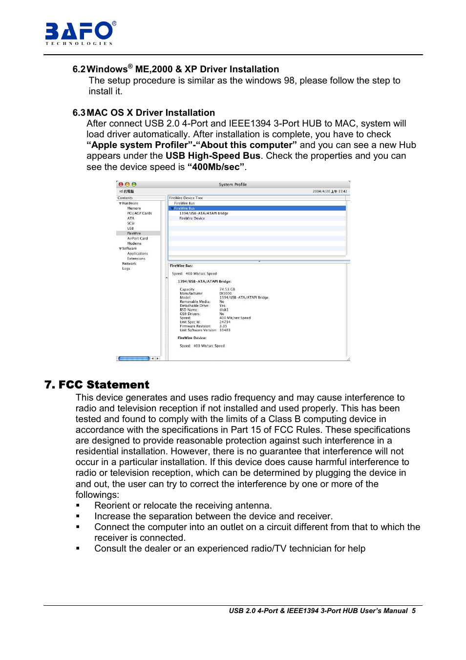 Fcc statement | BAFO BF-4710 User Manual | Page 5 / 6