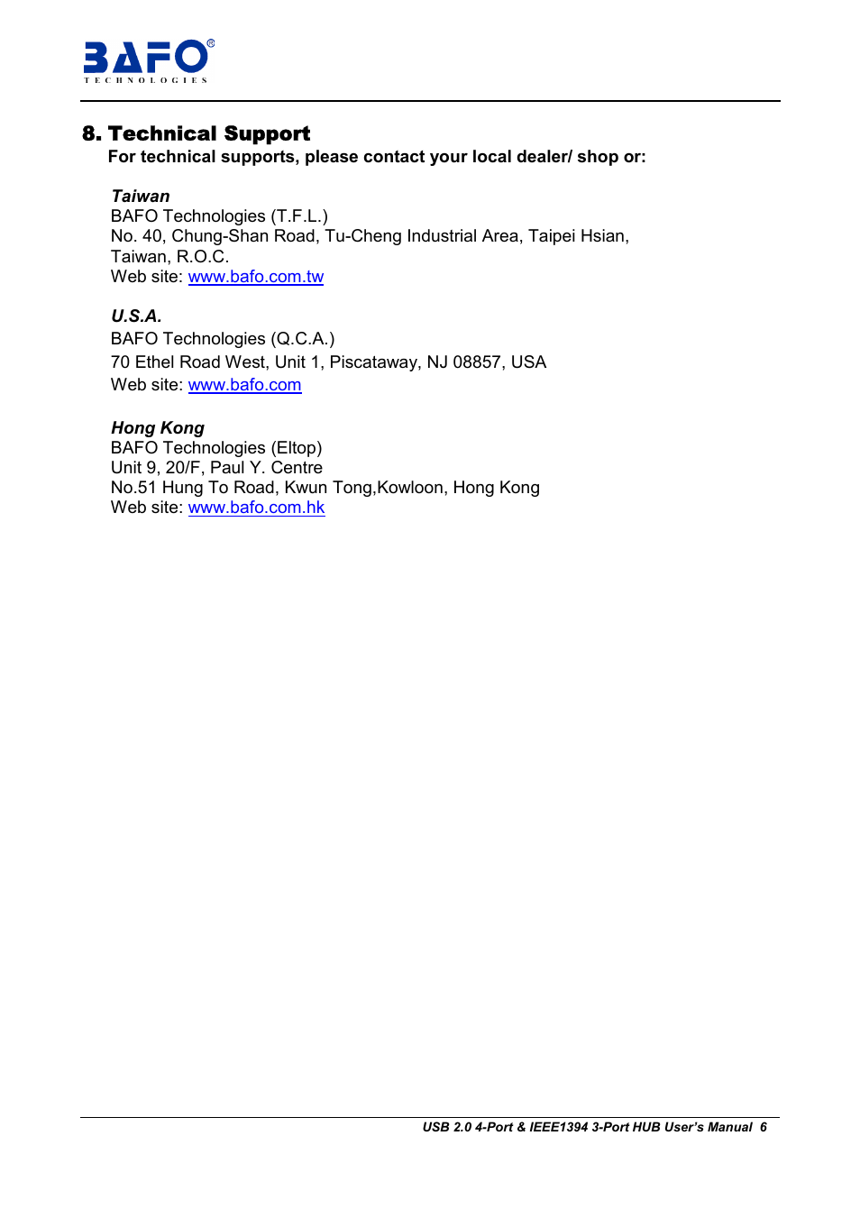 Technical support | BAFO BF-4710 User Manual | Page 6 / 6