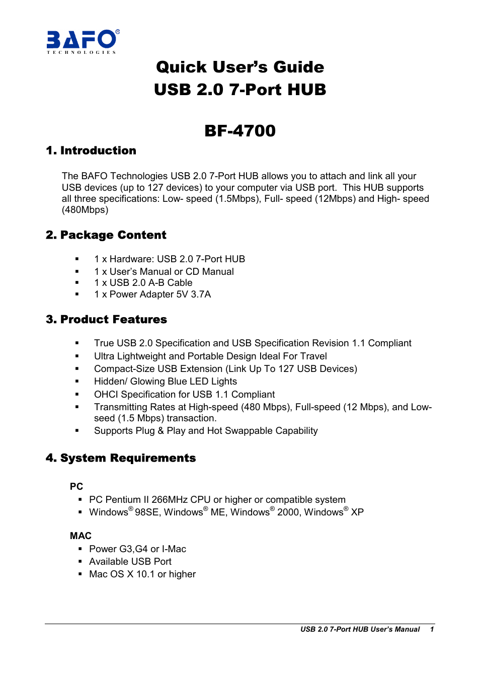 BAFO BF-4700 User Manual | 4 pages
