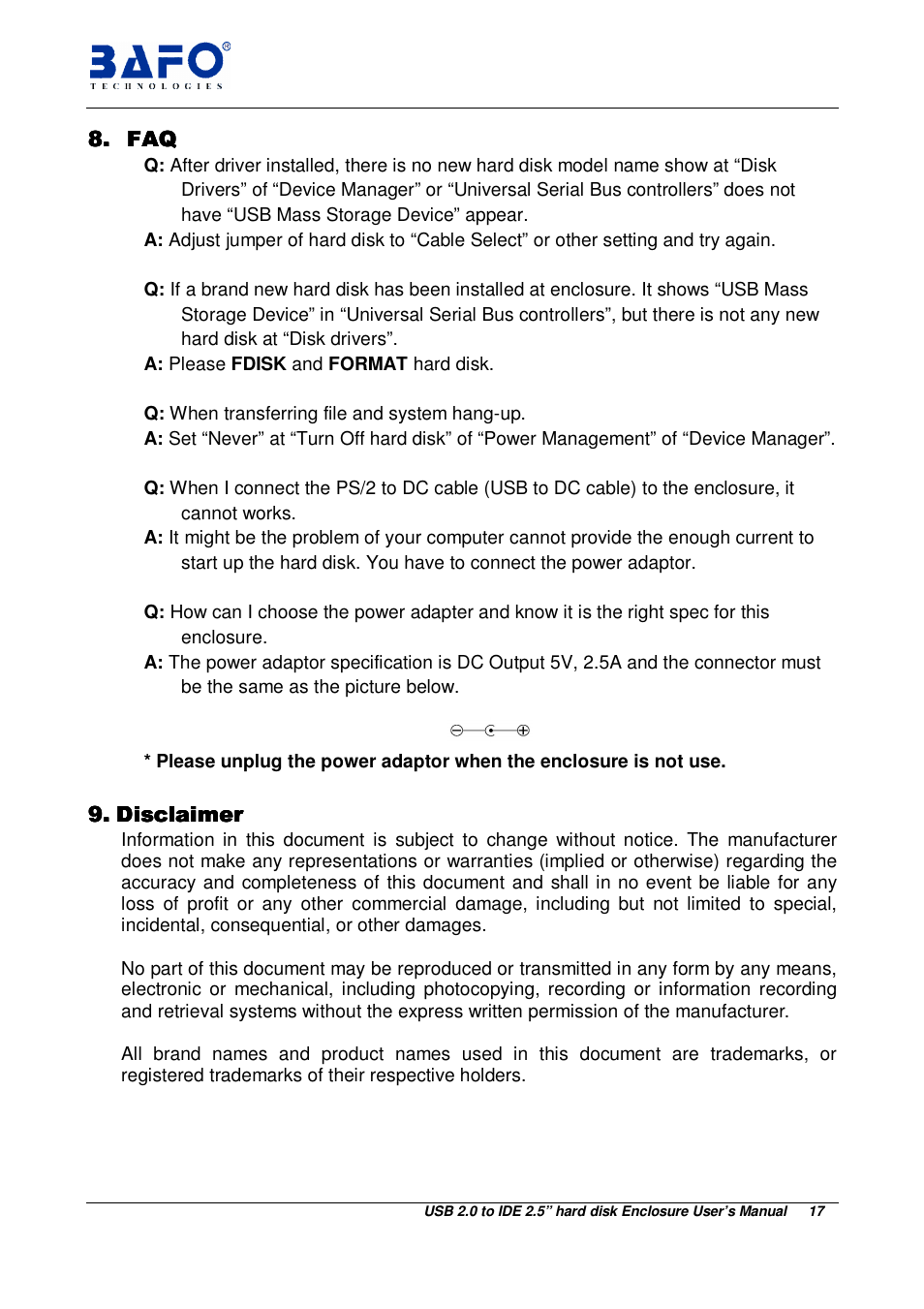 BAFO BF-2043 User Manual | Page 18 / 19