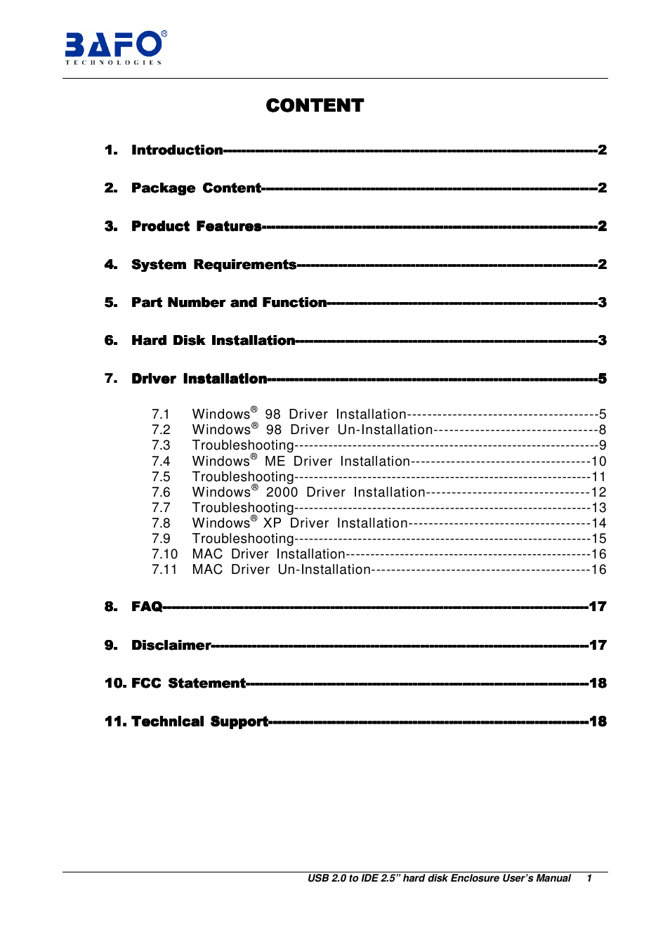 BAFO BF-2043 User Manual | Page 2 / 19