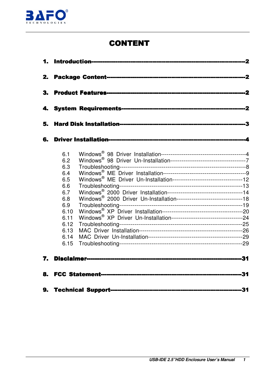 BAFO BF-2000 User Manual | Page 2 / 31