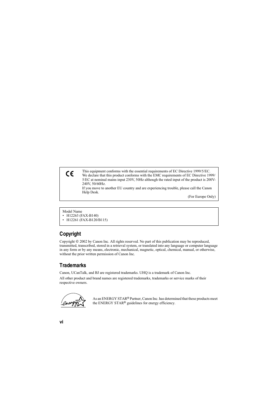 Copyright, Trademarks | Canon B115 User Manual | Page 114 / 118