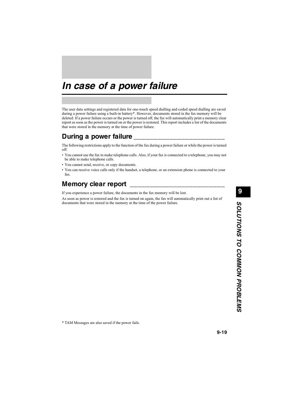 In case of a power failure, During a power failure | Canon B115 User Manual | Page 36 / 118