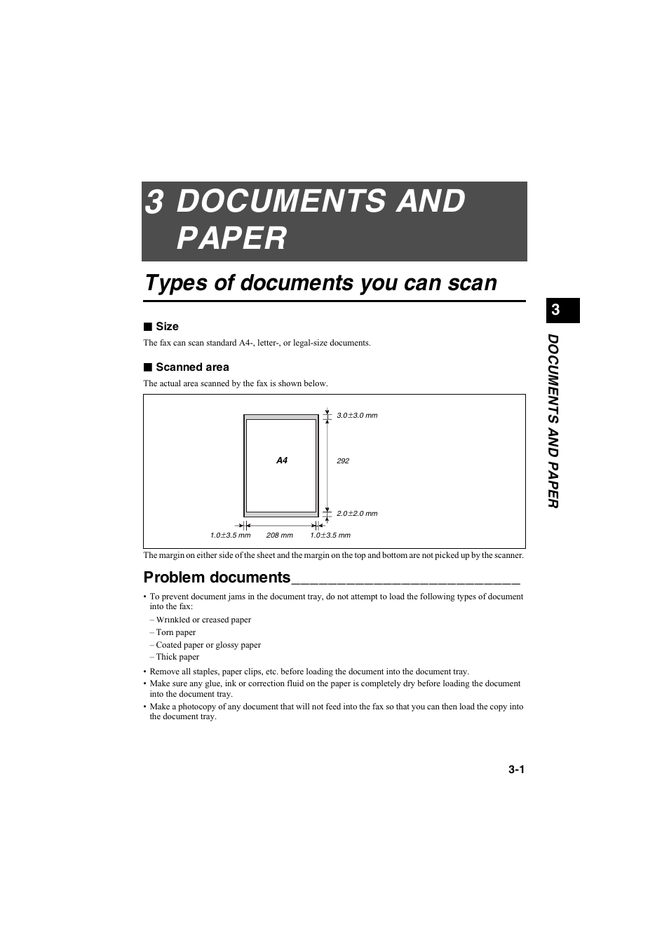 Documents and paper, Types of documents you can scan, Problem documents | Do cument s a nd pa per | Canon B115 User Manual | Page 4 / 118