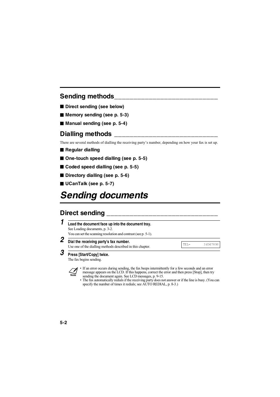 Sending documents, Sending methods, Dialling methods | Direct sending | Canon B115 User Manual | Page 65 / 118