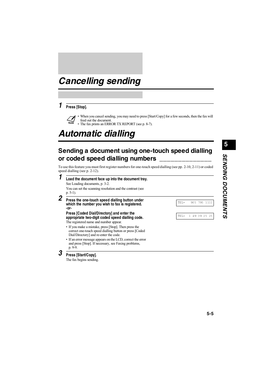 Cancelling sending, Automatic dialling, Cancelling sending automatic dialling | Canon B115 User Manual | Page 68 / 118