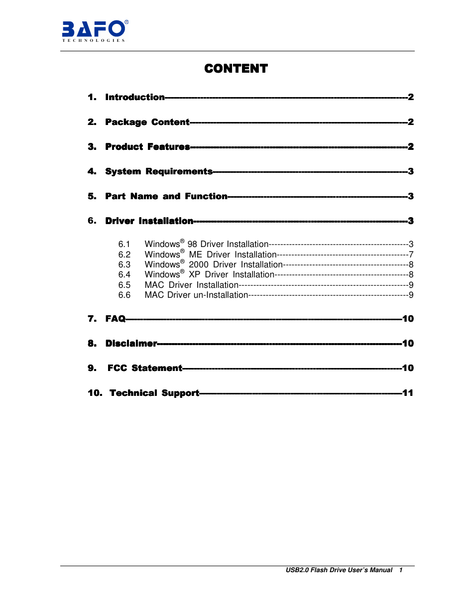 Content | BAFO BF-25XX User Manual | Page 2 / 13