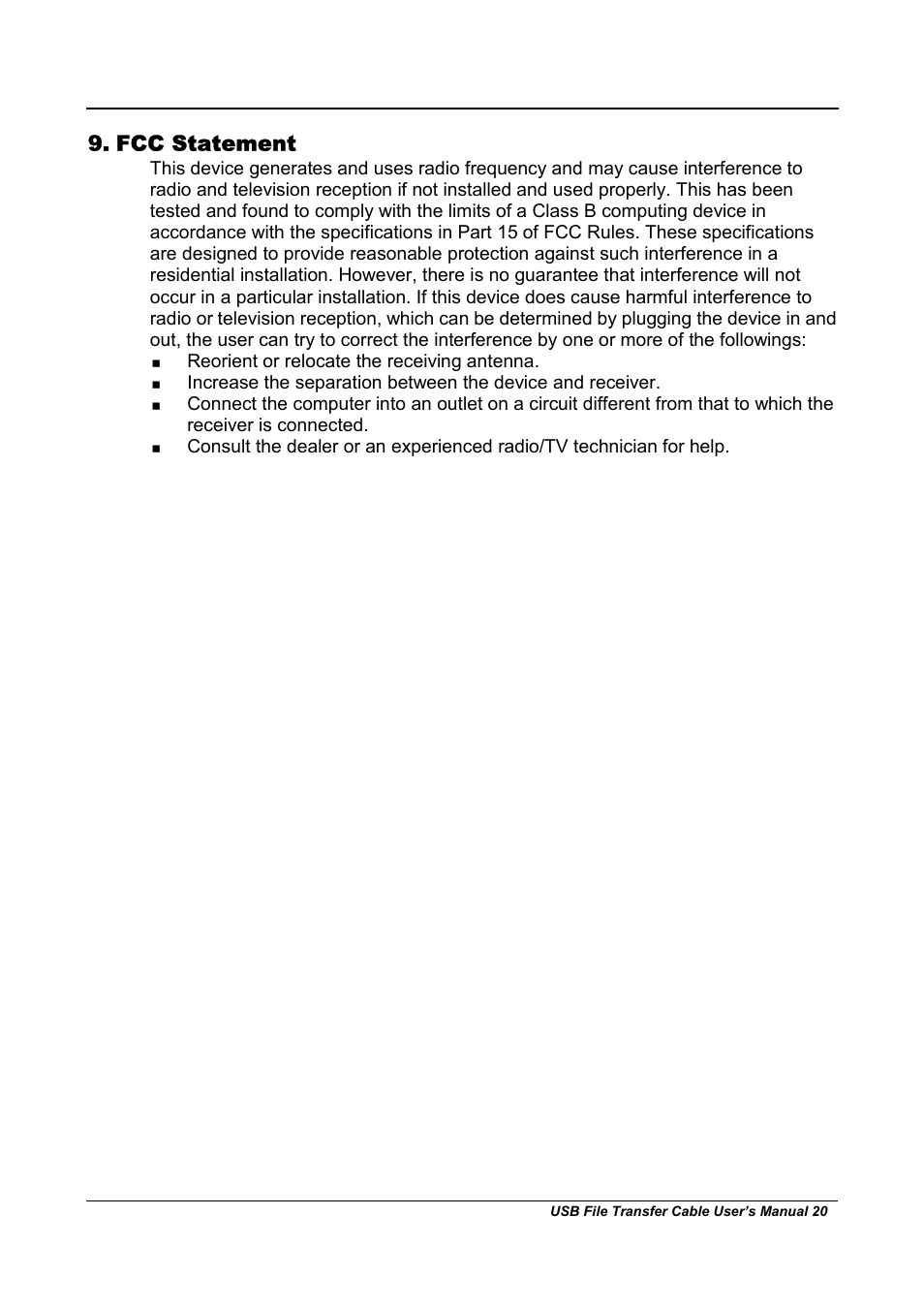 Fcc statement, Reorient or relocate the receiving antenna | BAFO BF-100C User Manual | Page 20 / 20