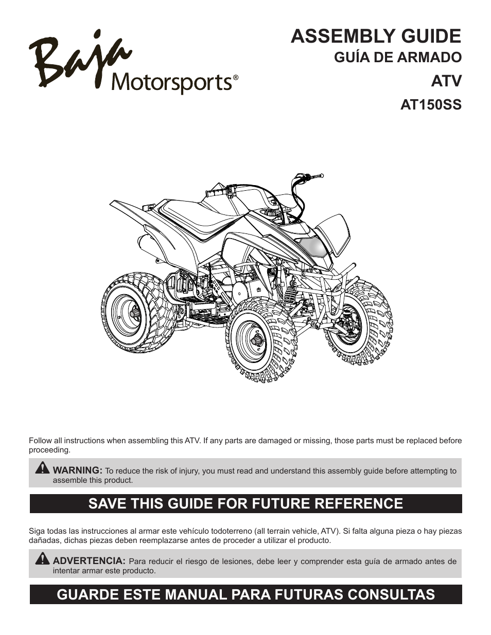 Baja Motorsports AT150SS Assembly Guide User Manual | 24 pages