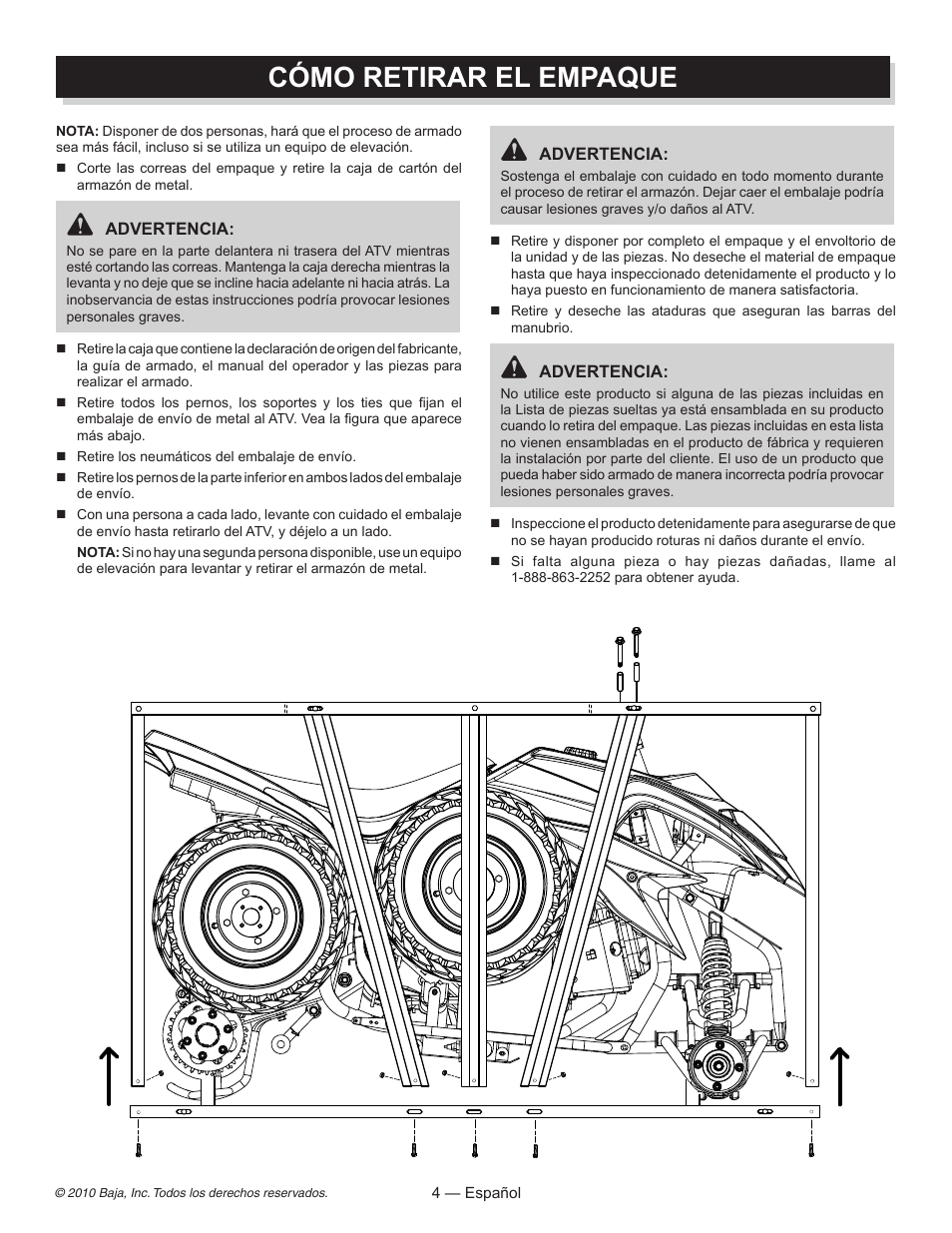 Cómo retirar el empaque | Baja Motorsports AT150SS Assembly Guide User Manual | Page 15 / 24