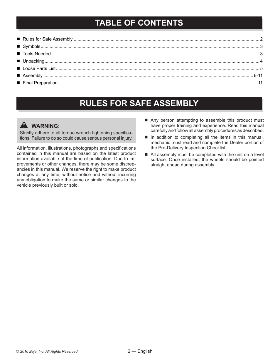 Baja Motorsports AT150SS Assembly Guide User Manual | Page 2 / 24