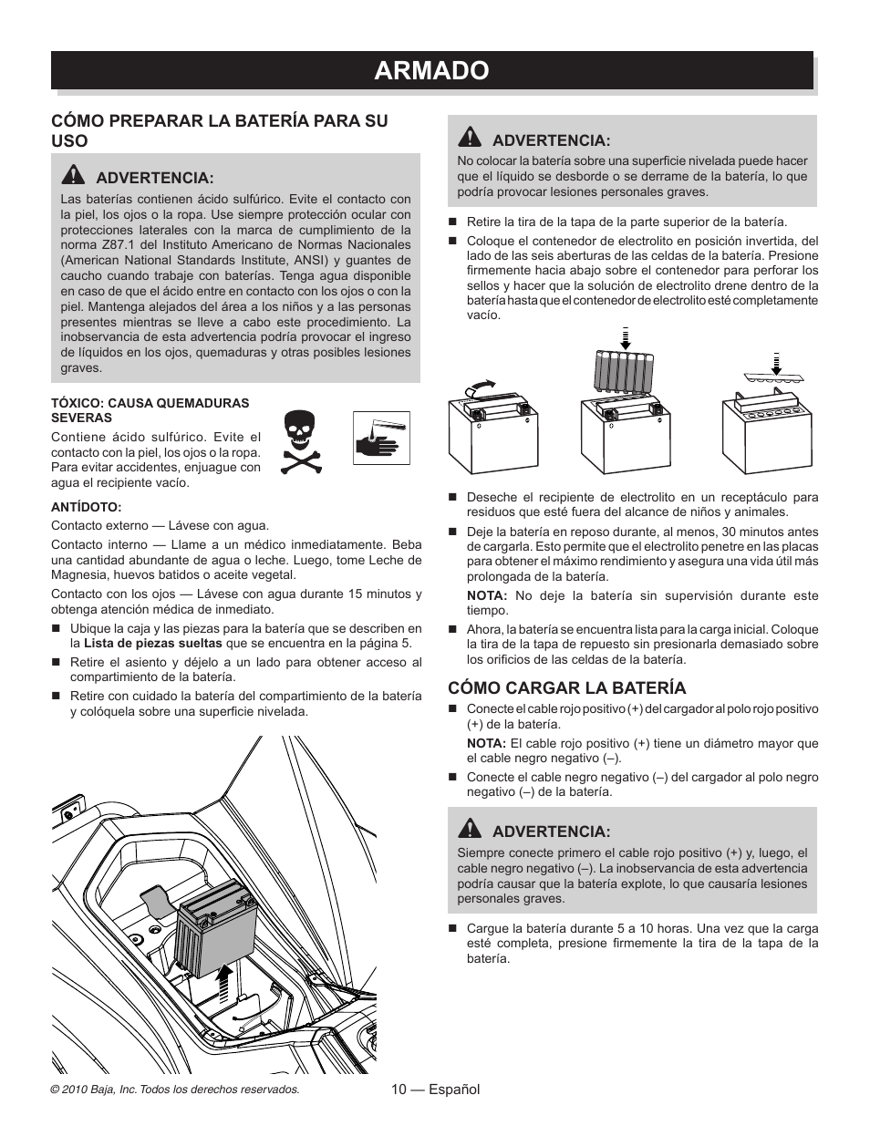 Armado, Cómo preparar la batería para su uso, Cómo cargar la batería | Baja Motorsports AT150SS Assembly Guide User Manual | Page 21 / 24