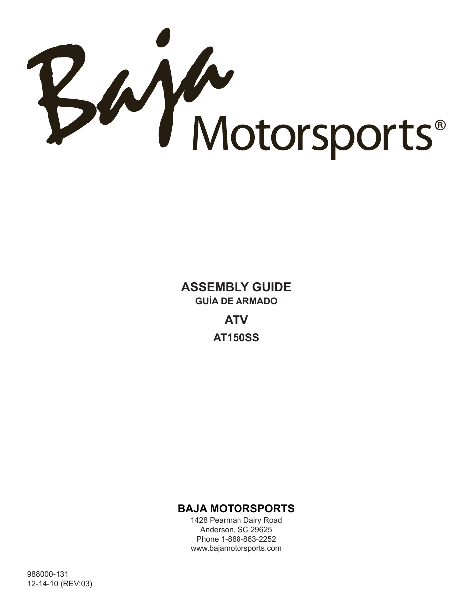 Assembly guide | Baja Motorsports AT150SS Assembly Guide User Manual | Page 24 / 24