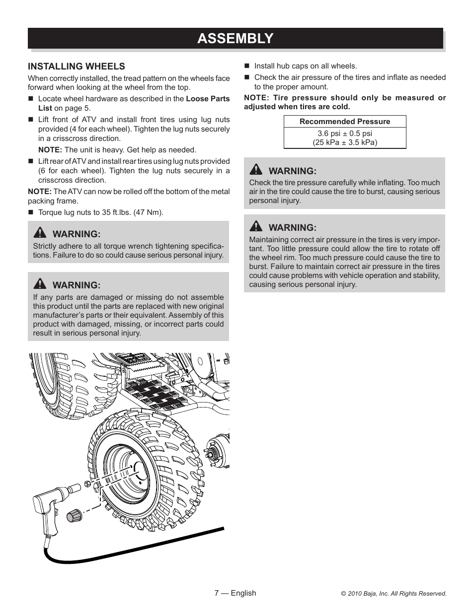 Assembly | Baja Motorsports AT150SS Assembly Guide User Manual | Page 7 / 24