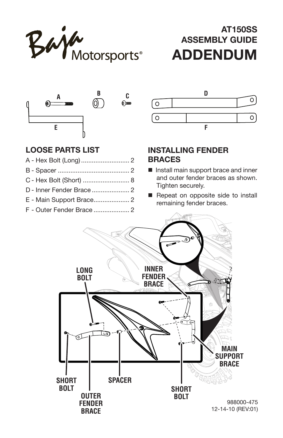 Baja Motorsports AT150SS Assembly Guide Addendum User Manual | 2 pages