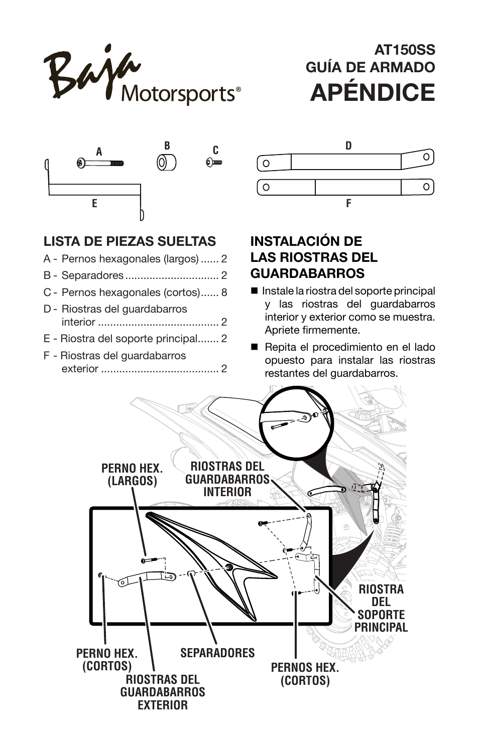 Apéndice, At150ss guía de armado | Baja Motorsports AT150SS Assembly Guide Addendum User Manual | Page 2 / 2