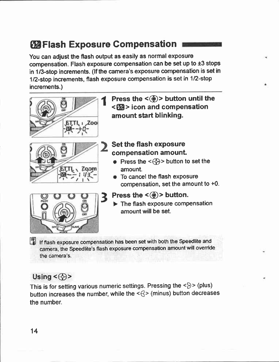 Flash exposure compensation | Canon Speedlite 430EX User Manual | Page 14 / 40