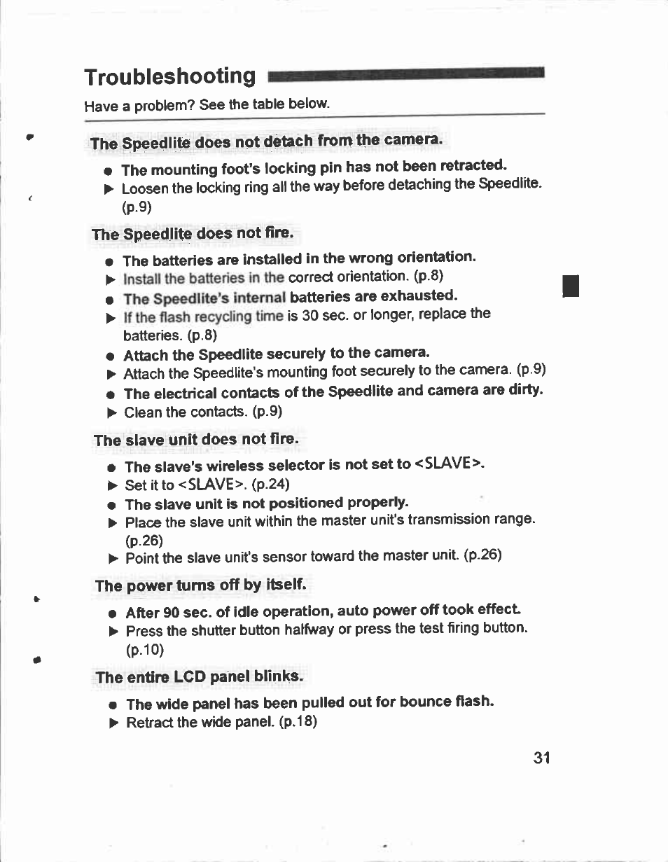 Troubleshooting, Slave | Canon Speedlite 430EX User Manual | Page 31 / 40