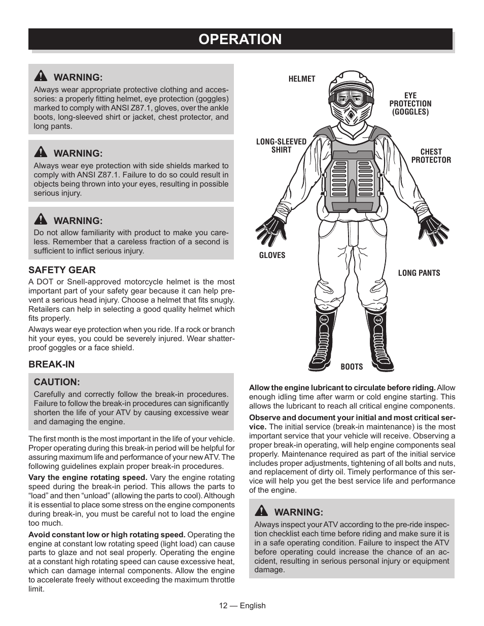 Operation | Baja Motorsports AT250UT Operator's Manual User Manual | Page 12 / 64