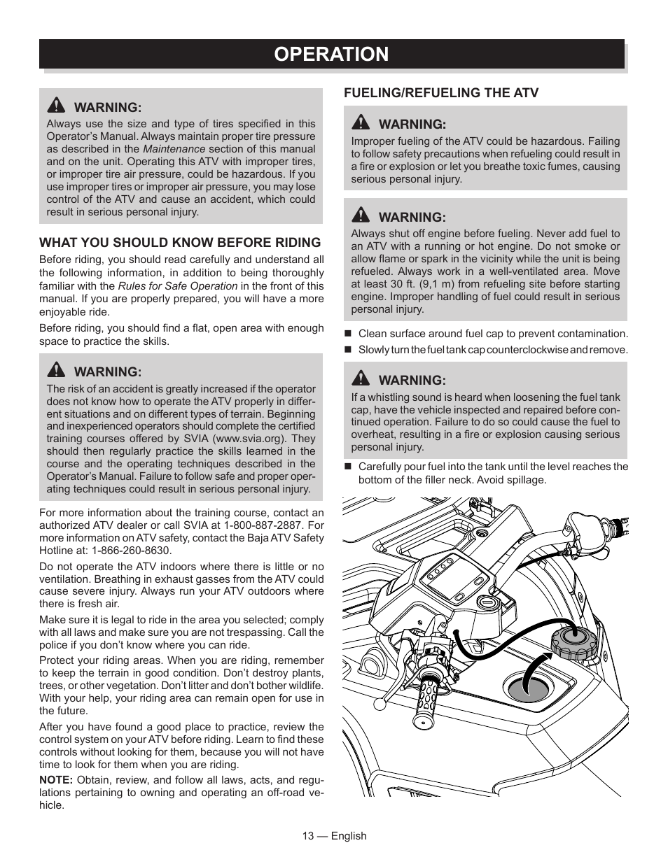 Operation | Baja Motorsports AT250UT Operator's Manual User Manual | Page 13 / 64