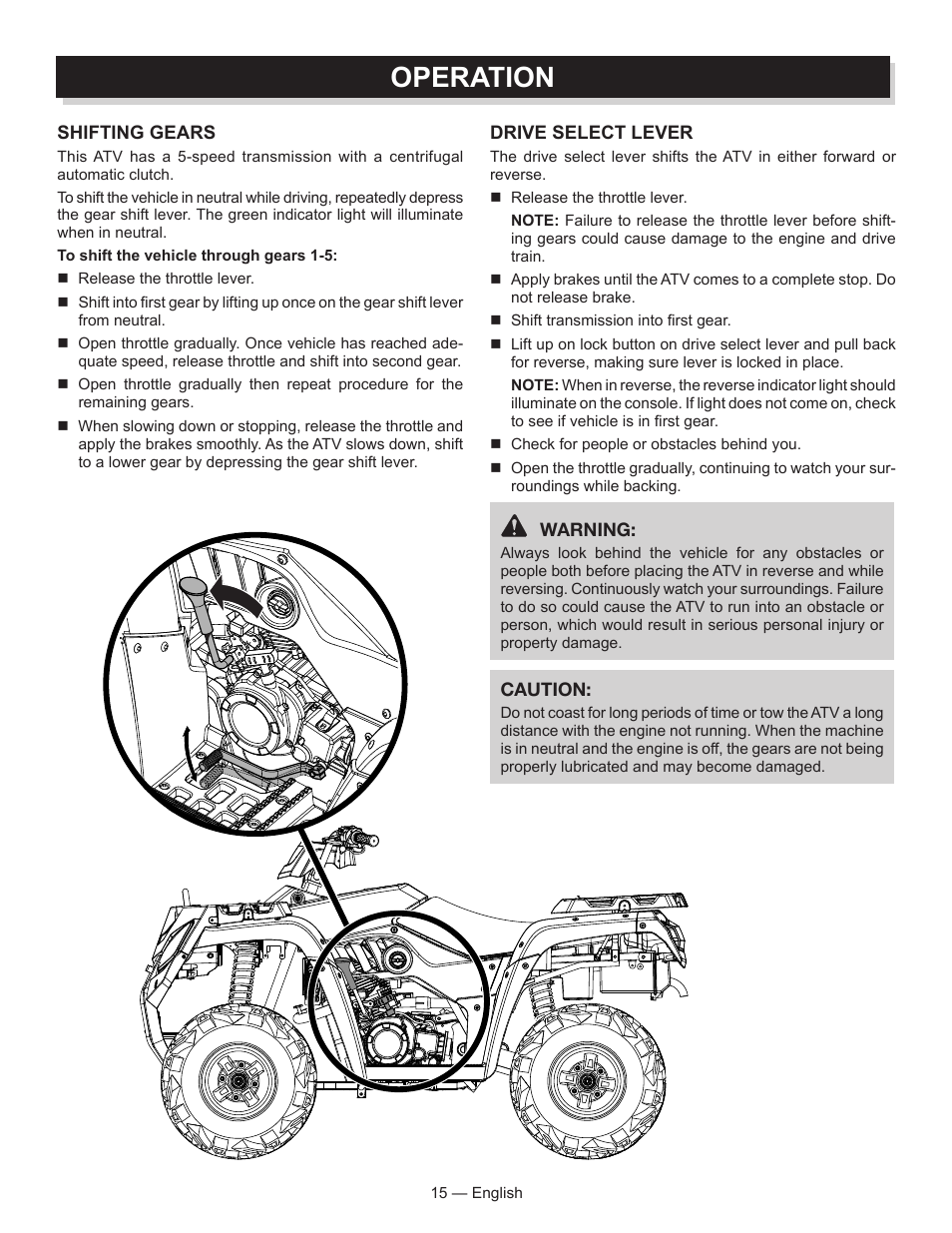 Operation | Baja Motorsports AT250UT Operator's Manual User Manual | Page 15 / 64