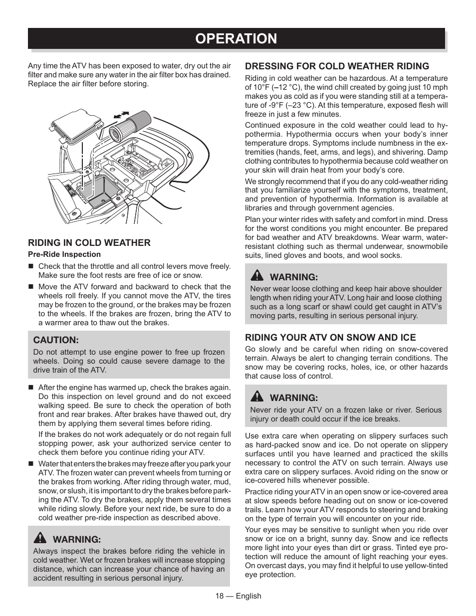 Operation | Baja Motorsports AT250UT Operator's Manual User Manual | Page 18 / 64