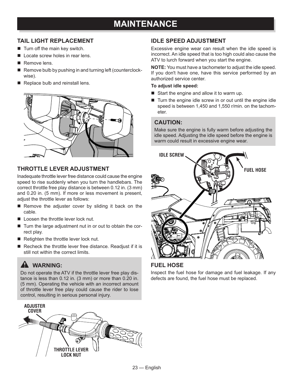 Maintenance | Baja Motorsports AT250UT Operator's Manual User Manual | Page 23 / 64