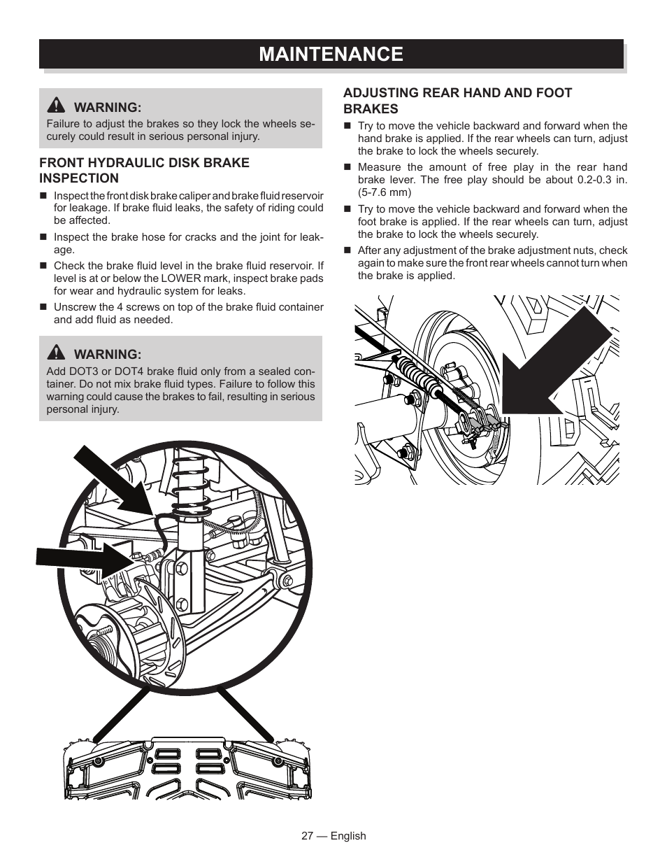 Maintenance | Baja Motorsports AT250UT Operator's Manual User Manual | Page 27 / 64