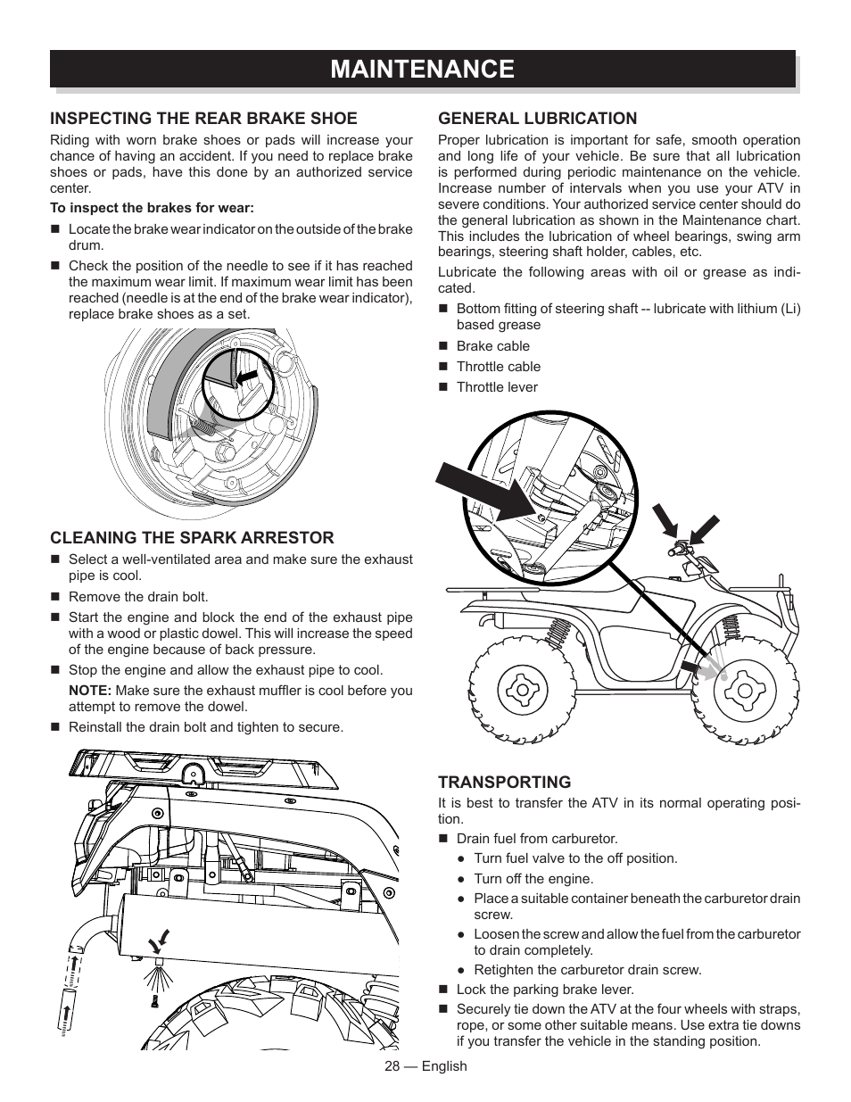 Maintenance | Baja Motorsports AT250UT Operator's Manual User Manual | Page 28 / 64