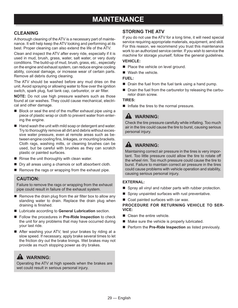 Maintenance | Baja Motorsports AT250UT Operator's Manual User Manual | Page 29 / 64