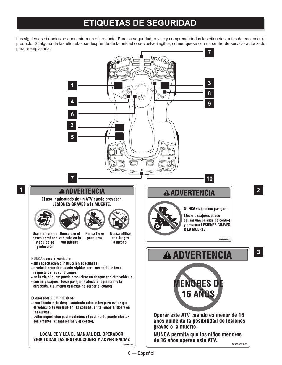 Etiquetas de seguridad | Baja Motorsports AT250UT Operator's Manual User Manual | Page 37 / 64