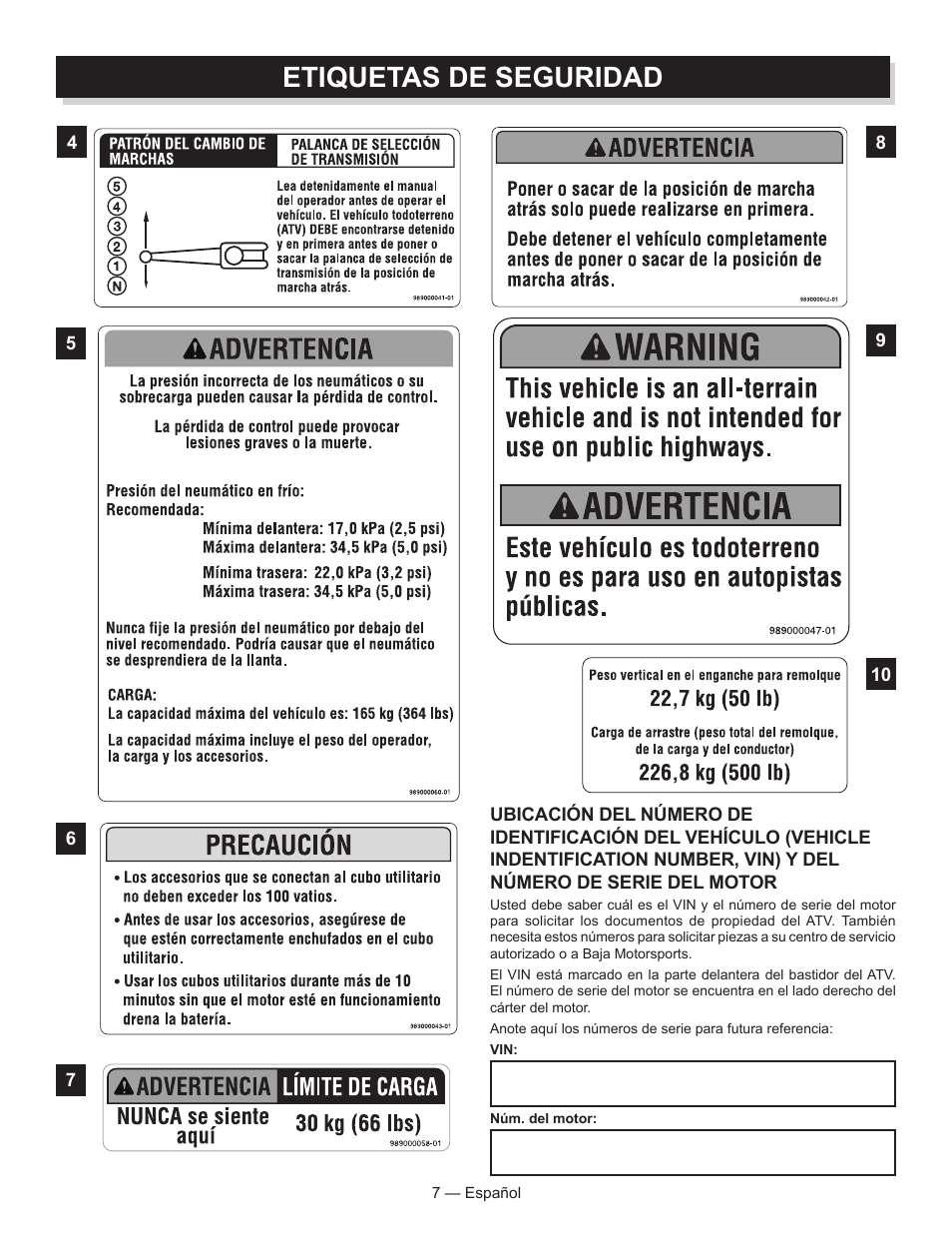 Etiquetas de seguridad | Baja Motorsports AT250UT Operator's Manual User Manual | Page 38 / 64