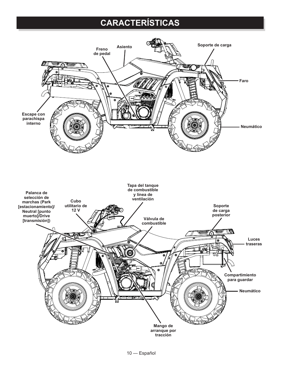 Características | Baja Motorsports AT250UT Operator's Manual User Manual | Page 41 / 64