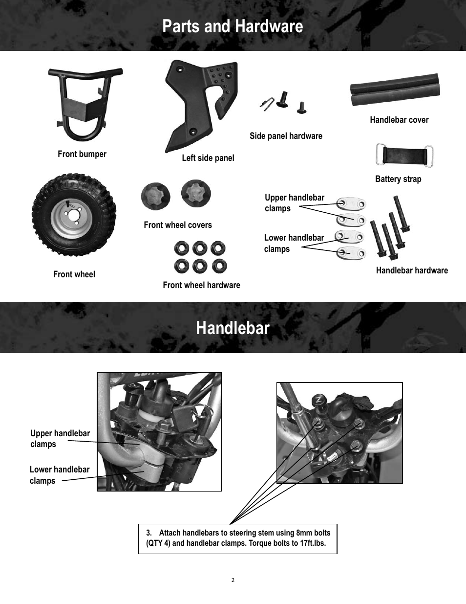 Parts and hardware, Handlebar | Baja Motorsports BA49 Assembly Guide User Manual | Page 2 / 7