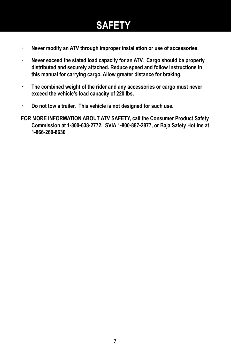 Safety | Baja Motorsports BA90-2 User Manual | Page 11 / 83