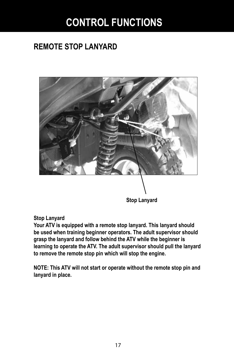 Control functions, Remote stop lanyard | Baja Motorsports BA90-2 User Manual | Page 21 / 83