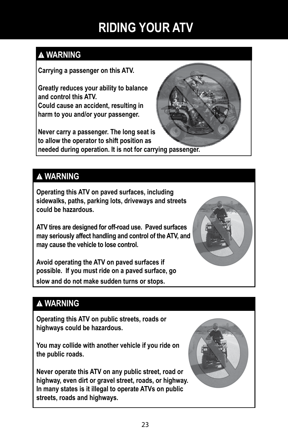 Riding your atv | Baja Motorsports BA90-2 User Manual | Page 27 / 83