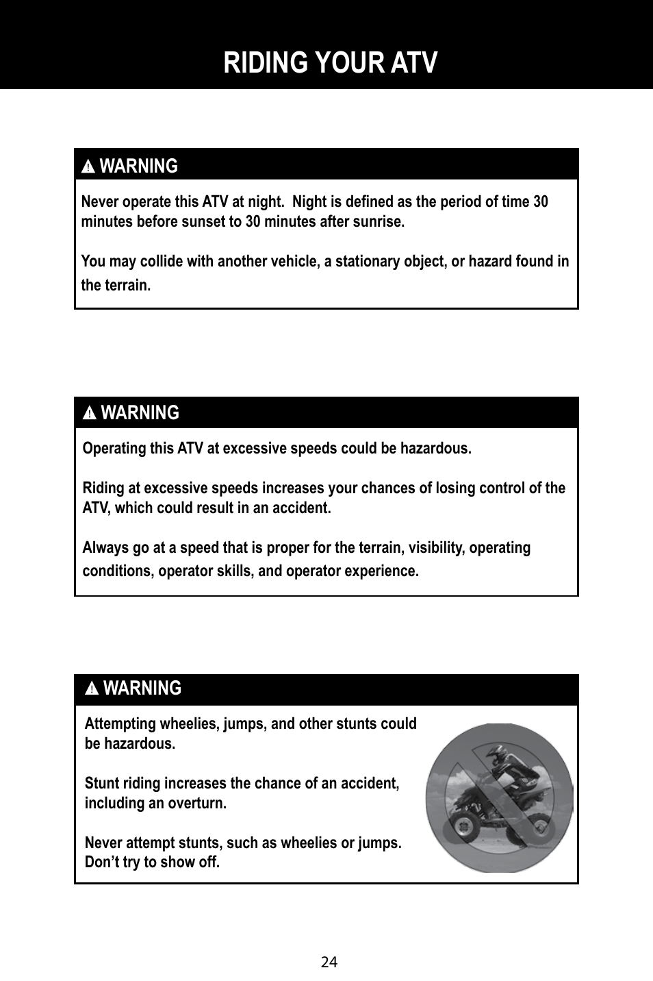 Riding your atv | Baja Motorsports BA90-2 User Manual | Page 28 / 83