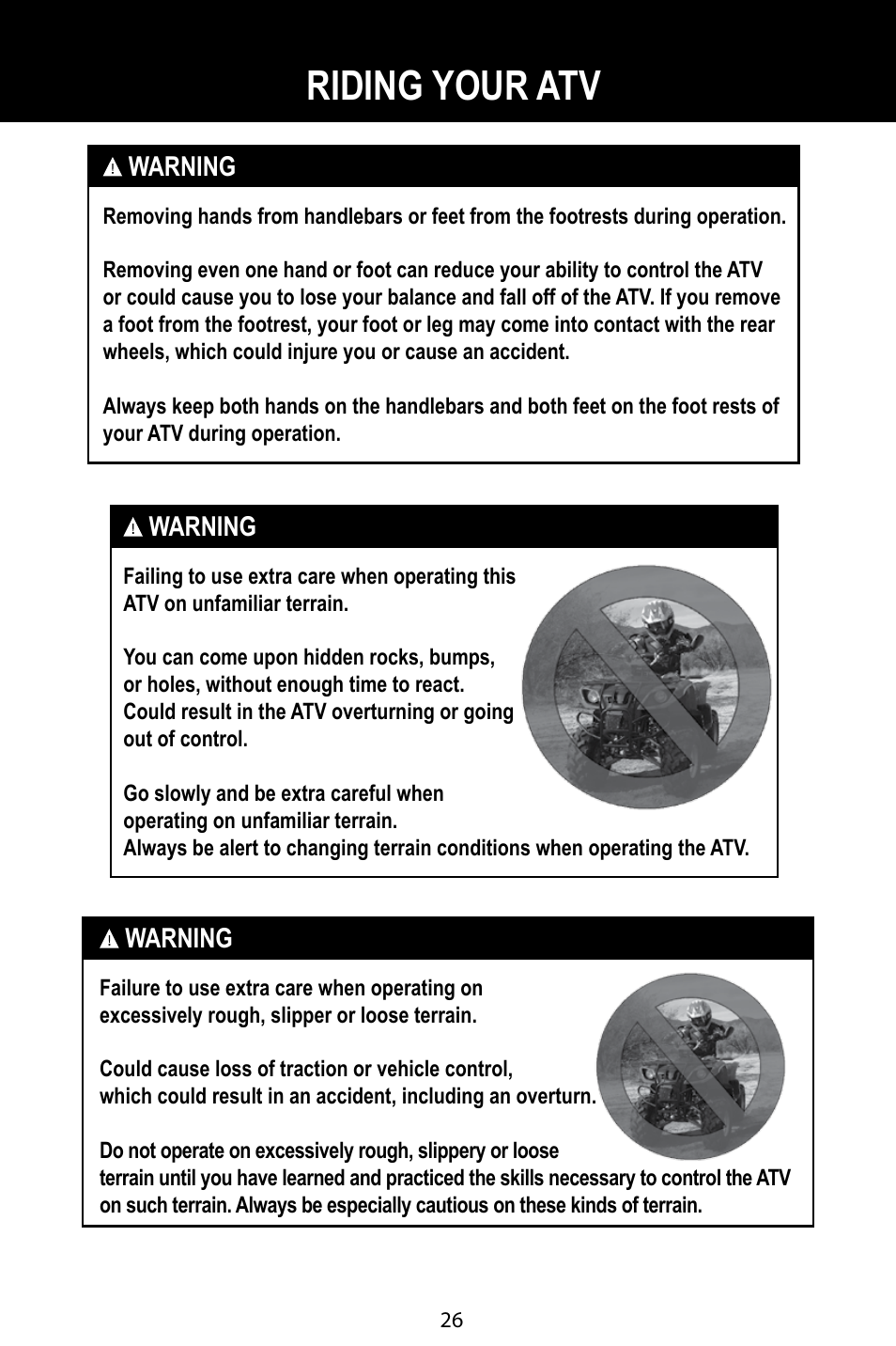 Riding your atv | Baja Motorsports BA90-2 User Manual | Page 30 / 83