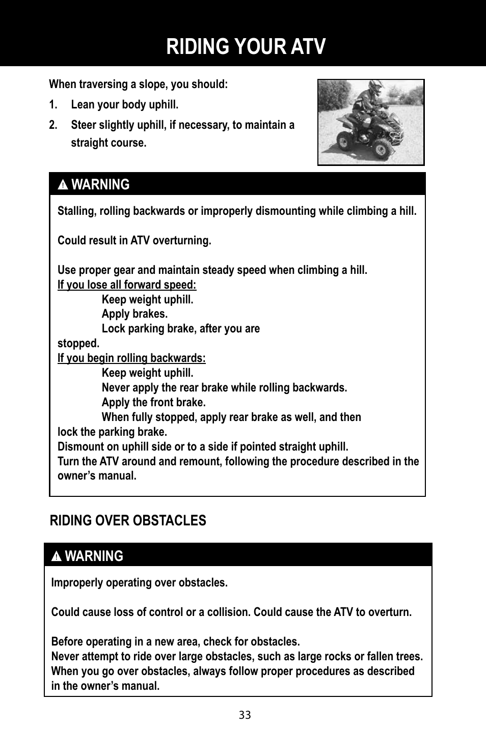 Riding your atv | Baja Motorsports BA90-2 User Manual | Page 37 / 83