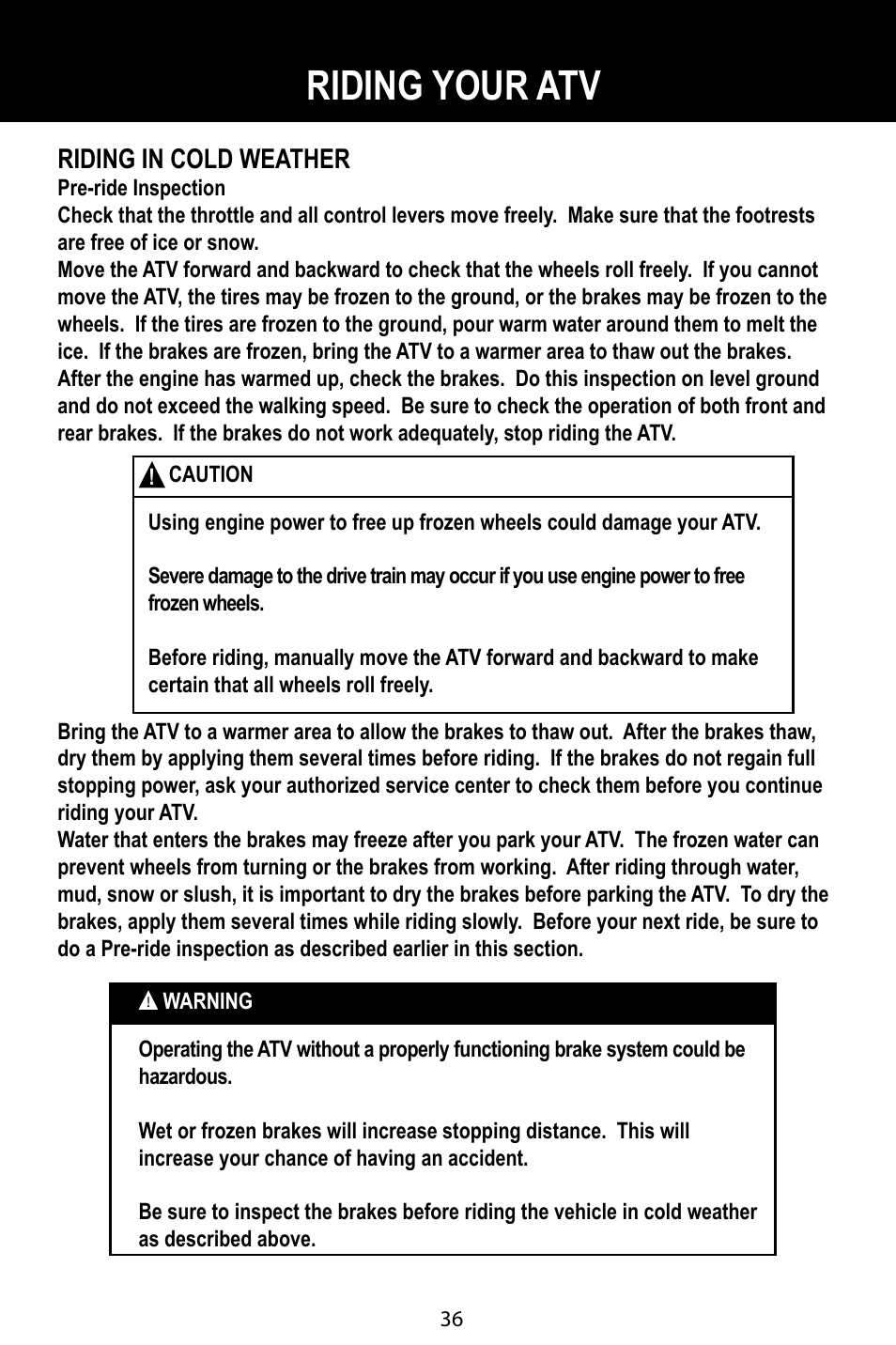 Riding your atv | Baja Motorsports BA90-2 User Manual | Page 40 / 83