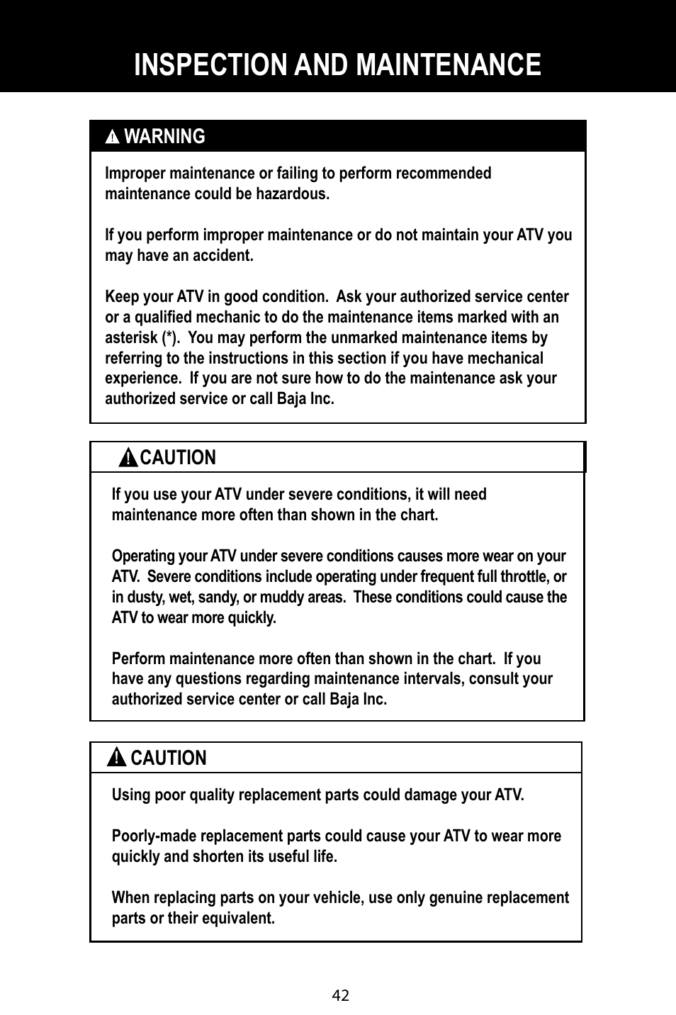 Inspection and maintenance | Baja Motorsports BA90-2 User Manual | Page 46 / 83