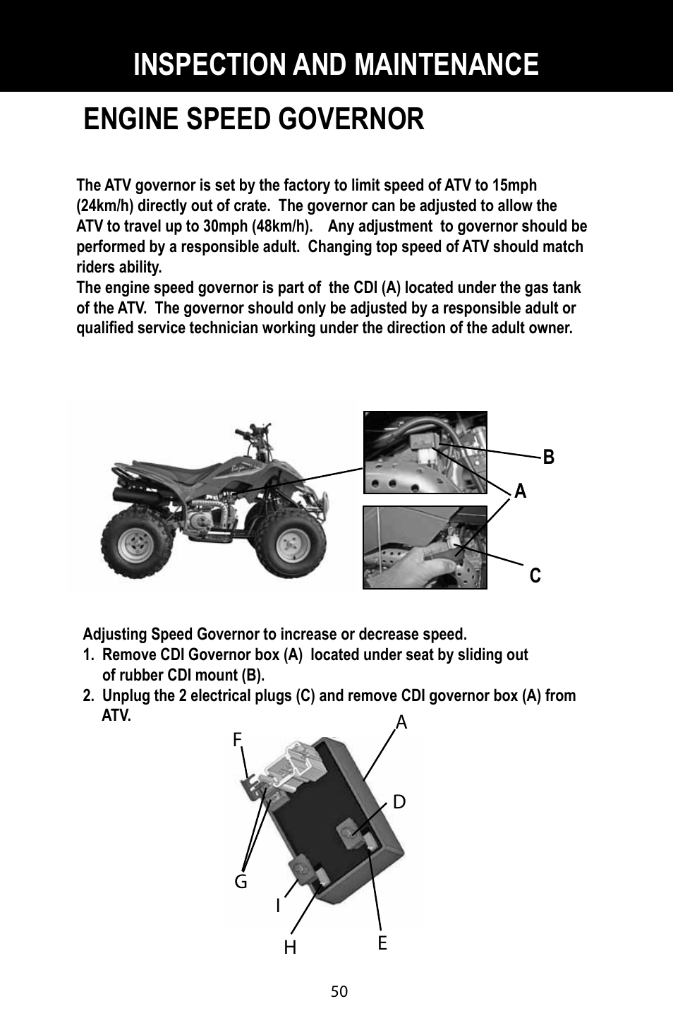 Engine speed governor, Inspection and maintenance | Baja Motorsports BA90-2 User Manual | Page 54 / 83